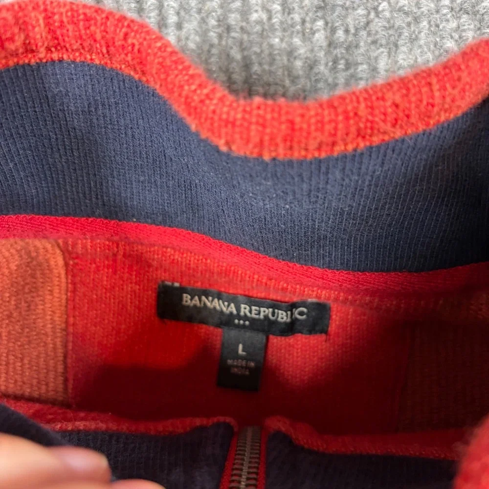 Banana Republic Pullover Men's L Red Quarter Zip Sweater Ribbed Knit Cotton‎